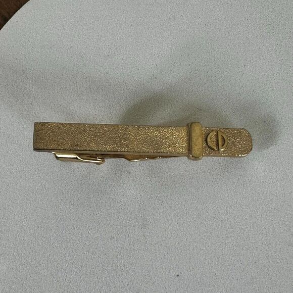 Christian Dior Tie Clasp Bar Clip Tack Necktie Logo Gold Toned Authentic - Picture 5 of 7